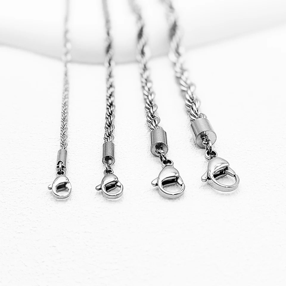 2/3/4/5MM Rope Chain Necklace Silver Color