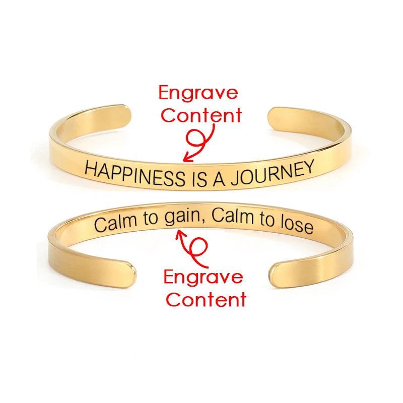 6mm Gold Color Engraved Positive Inspirational Quote Stamped Cuff Mantra Bracelet
