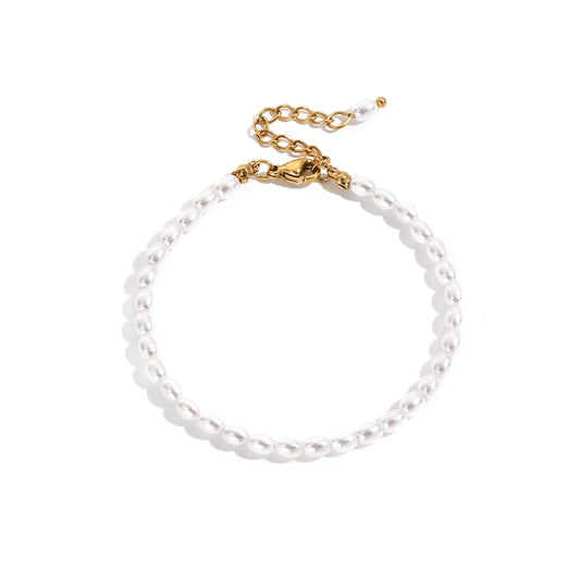 Imitation Pearl Bracelet Oval Pearl Steel Bracelet Women's Holiday Gift