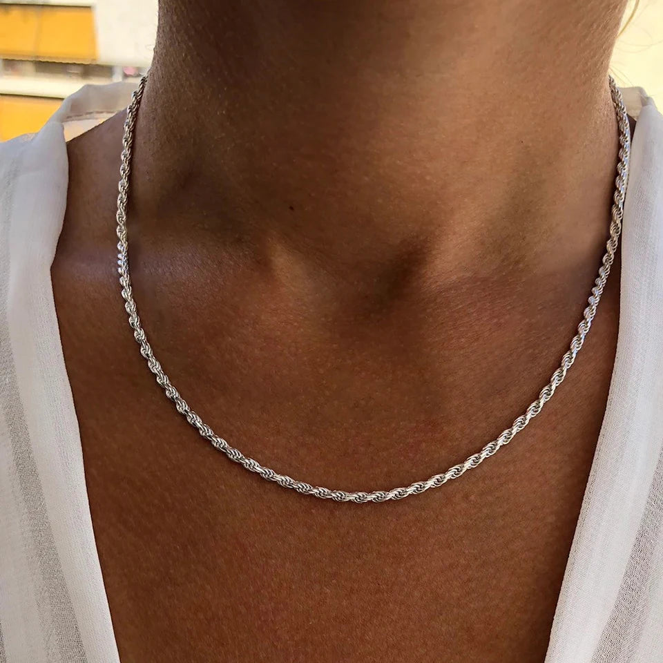 2/3/4/5MM Rope Chain Necklace Silver Color
