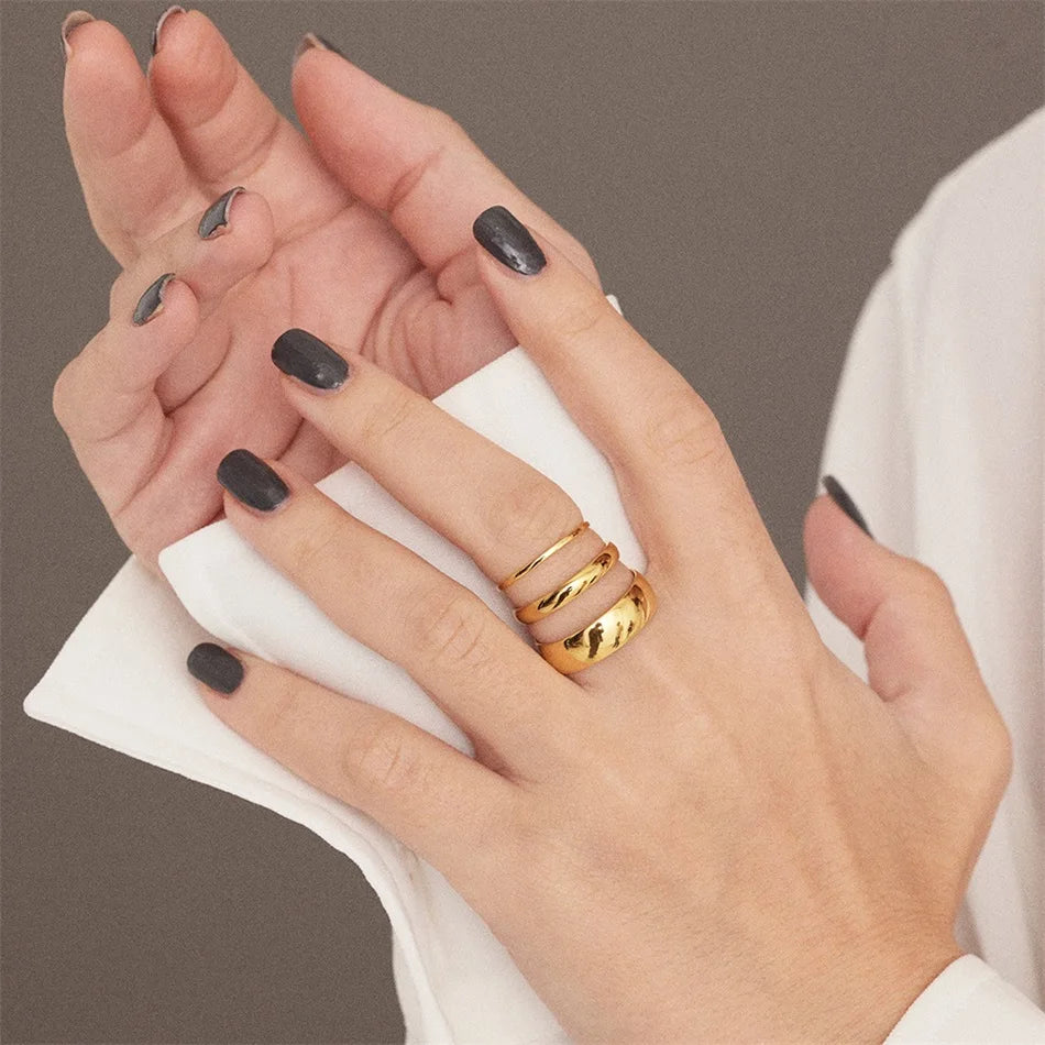 BELLUCCIE Trendy Stainless Steel Rings for Women Vintage Geometric Pinky Ring Dainty Stackable Round Midi Rings Jewellery