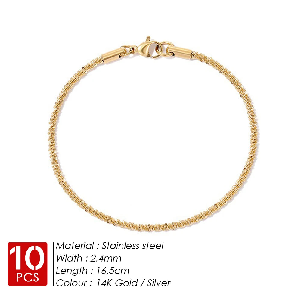 BELLUCCIE 10PCS Silver Gold Colour Sparkling Gypsophila Bracele Women Fine Fashion Jewelry Wedding Party Gift Rope chain Wholesale