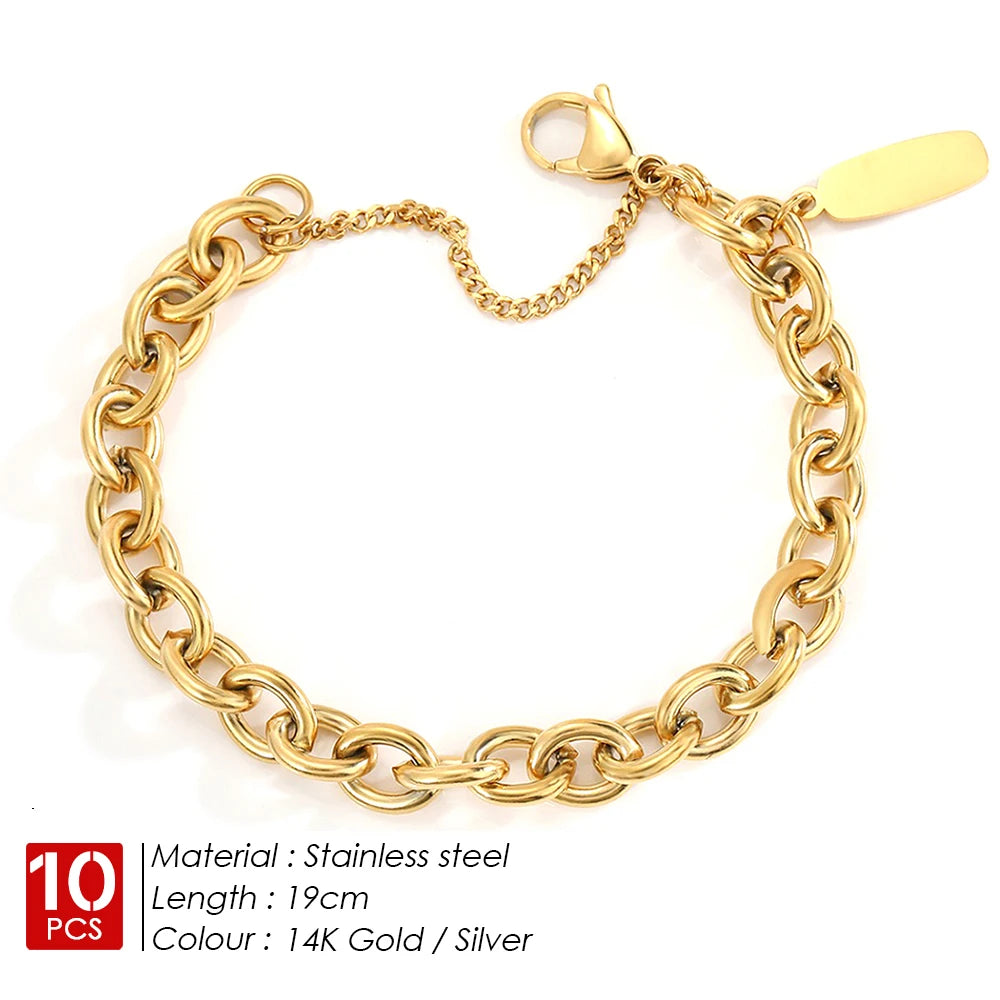 BELLUCCIE 10CS Punk Stainless Steel Chain Bracelet Handmade Chain Fashion Jewelry Women Gift Wedding Bracelet Birthday Party