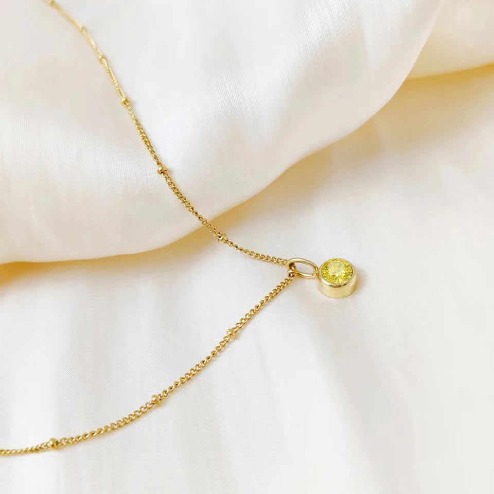 Birthstone Necklace Beaded Chain Zirconia