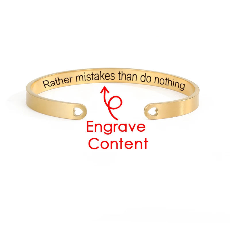 6mm Gold Color Engraved Positive Inspirational Quote Stamped Cuff Mantra Bracelet