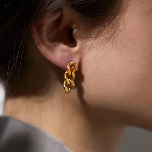 Cuban Link Chain Stud Earrings for Fashion Women