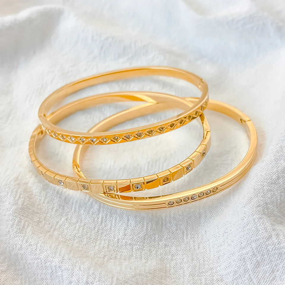 BELLUCCIE Stainless Steel Shiny Rhinestone Women's Fashion Bangle Punk Jewelry Holiday Gifts Factory Direct