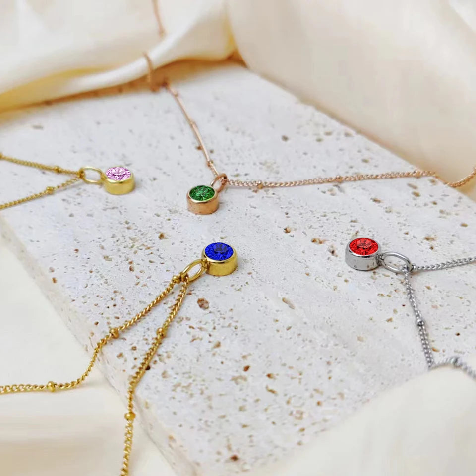 Birthstone Necklace Beaded Chain Zirconia