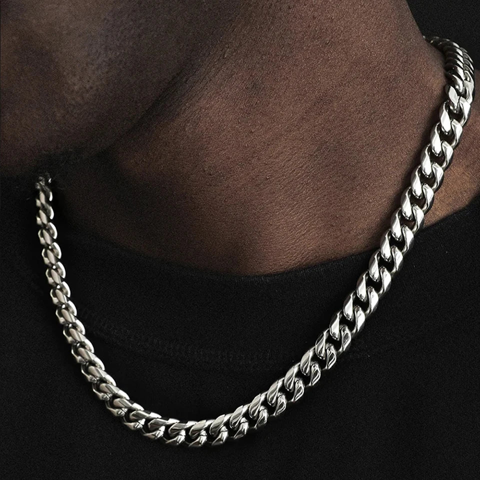 BELLUCCIE Silver color Men's Cuban Link Chain Necklace Stainless Steel Women Trendy Punk Jewelry 2MM/3MM/4MM/6MM/8MM