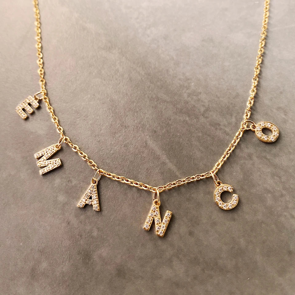 BELLUCCIE  Necklace Personalized zircon Alphabet Stainless Steel choke Necklace Pendant Nameplate Gift Dropshipping