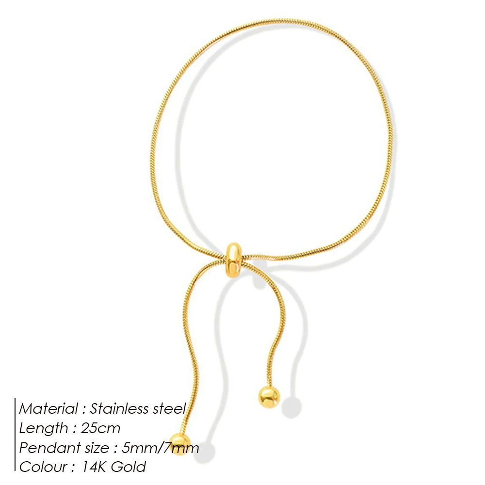 BELLUCCIE  Snake Chain Stainless Steel Bracelet Adjustable Pull-Out Bracelet Round Button Birthday Gift