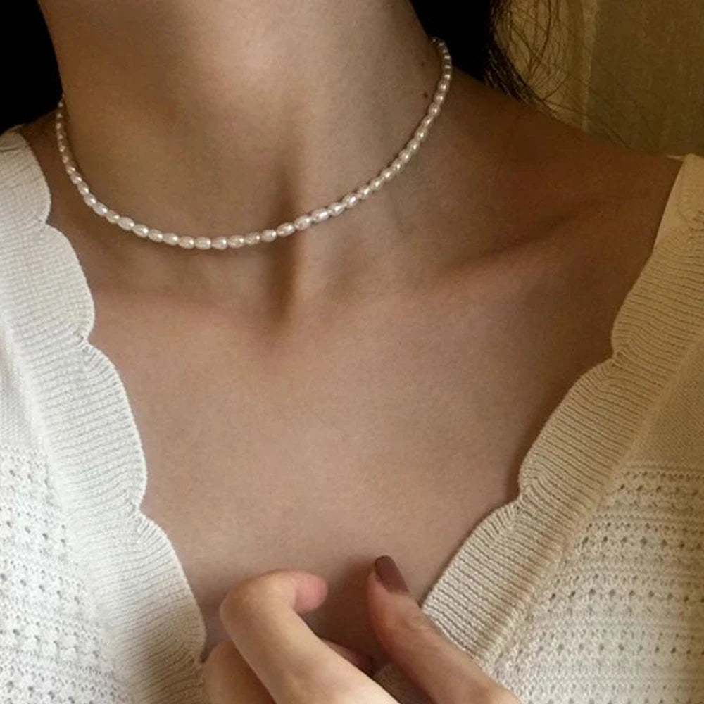 3MM Imitation Pearl Necklaces Oval White  Necklace