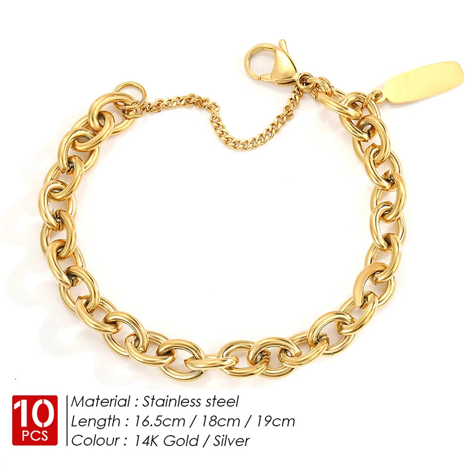 BELLUCCIE 10CS Punk Stainless Steel Chain Bracelet Handmade Chain Fashion Jewelry Women Gift Wedding Bracelet Birthday Party