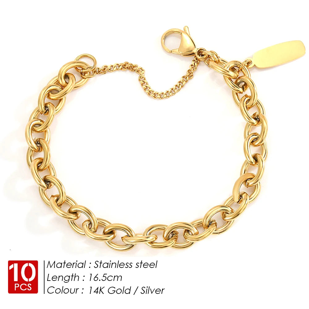 BELLUCCIE 10CS Punk Stainless Steel Chain Bracelet Handmade Chain Fashion Jewelry Women Gift Wedding Bracelet Birthday Party