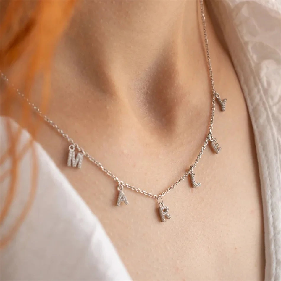 BELLUCCIE  Necklace Personalized zircon Alphabet Stainless Steel choke Necklace Pendant Nameplate Gift Dropshipping