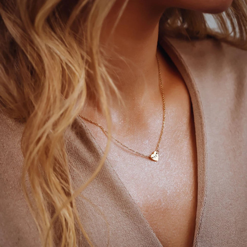 Letter Engraving Heart Pendant  Necklaces