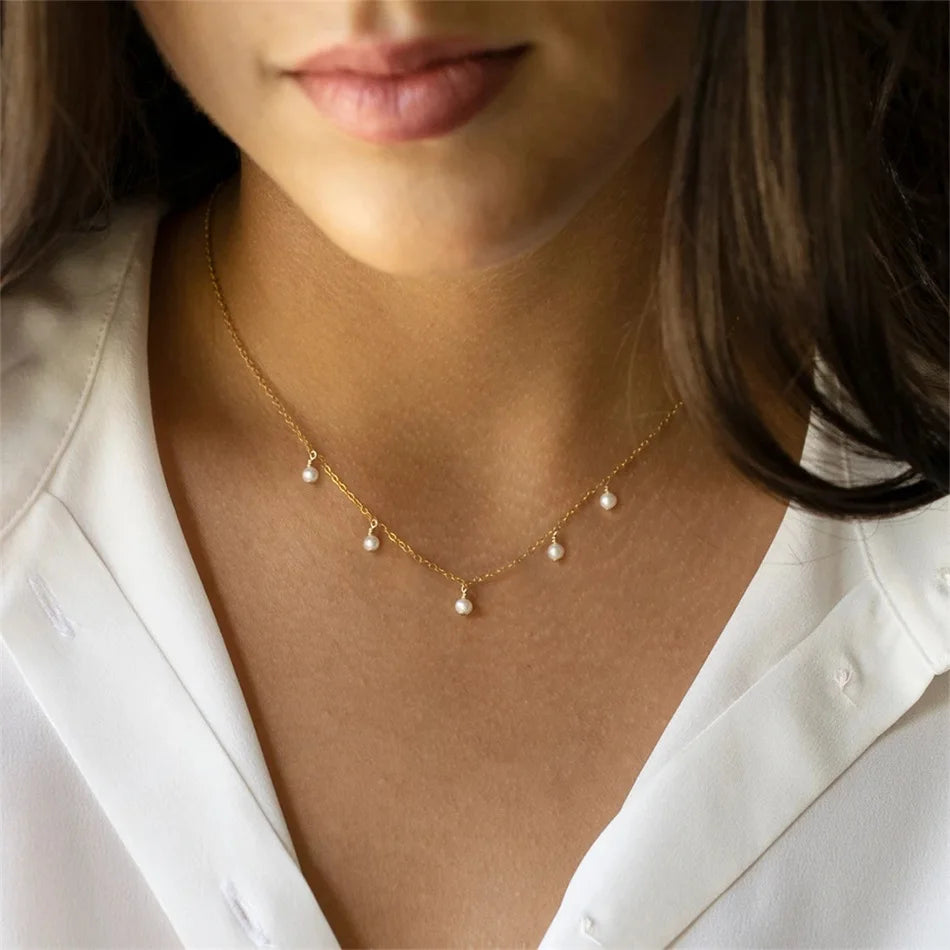 Tassel Imitated Pearl Choker Necklaces
