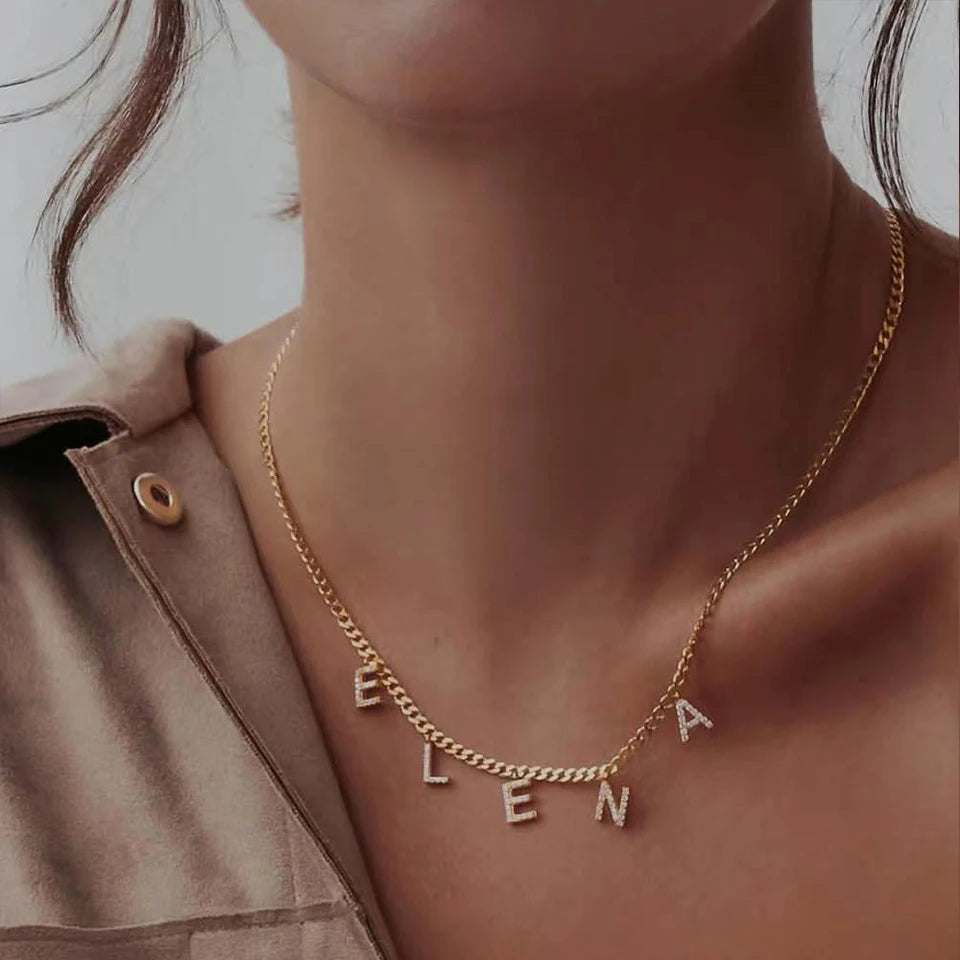 BELLUCCIE  Necklace Personalized zircon Alphabet Stainless Steel choke Necklace Pendant Nameplate Gift Dropshipping