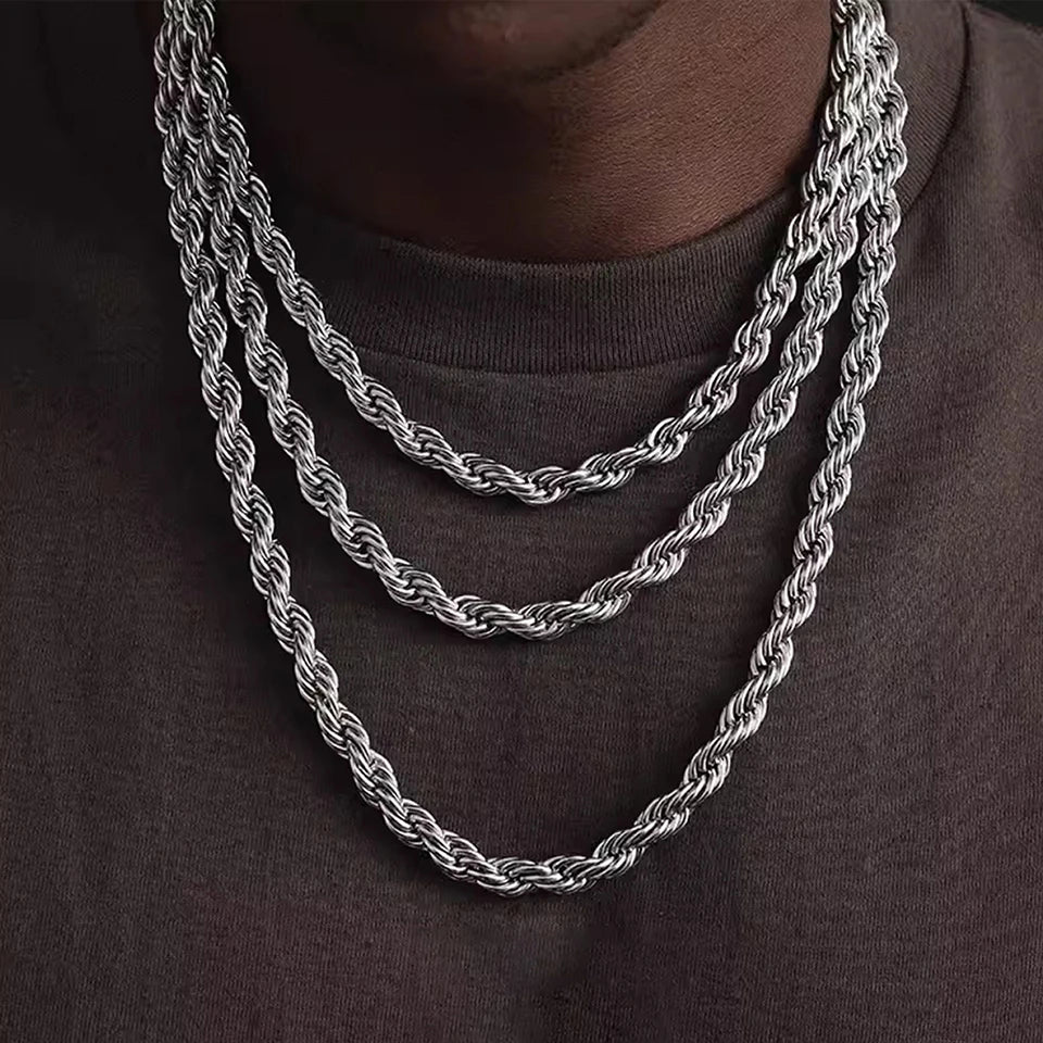 2/3/4/5MM Rope Chain Necklace Silver Color