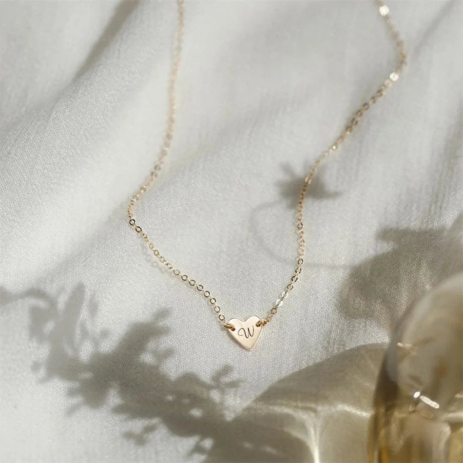 Letter Engraving Heart Pendant  Necklaces