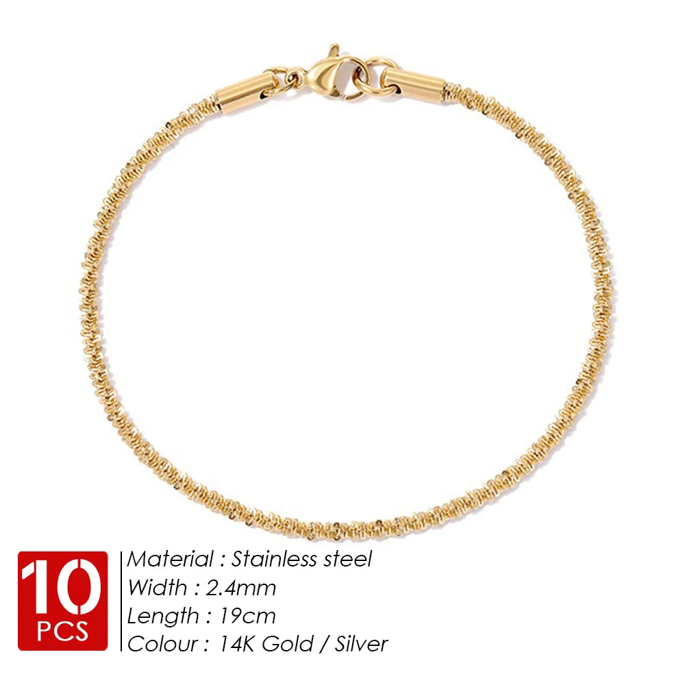 BELLUCCIE 10PCS Silver Gold Colour Sparkling Gypsophila Bracele Women Fine Fashion Jewelry Wedding Party Gift Rope chain Wholesale