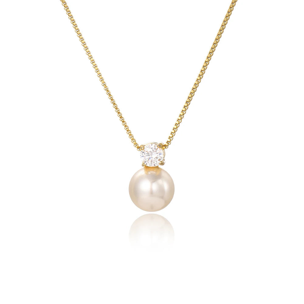 Plated Imitation Pearl Pendant Ladies Zirconia Necklace
