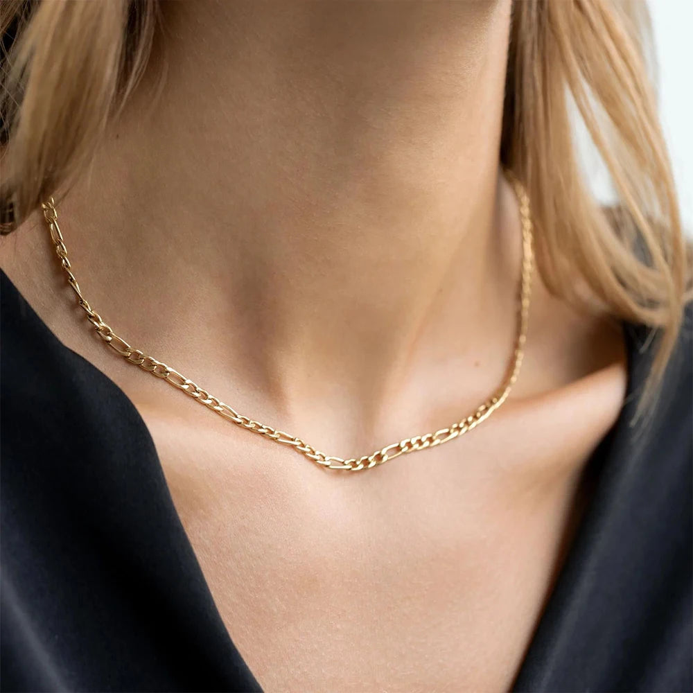 Figaro Link Chains Necklace Cuban Chain Choker 4MM/6MM/8MM