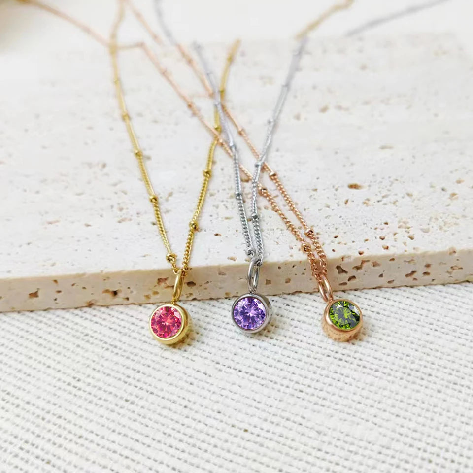 Birthstone Necklace Beaded Chain Zirconia