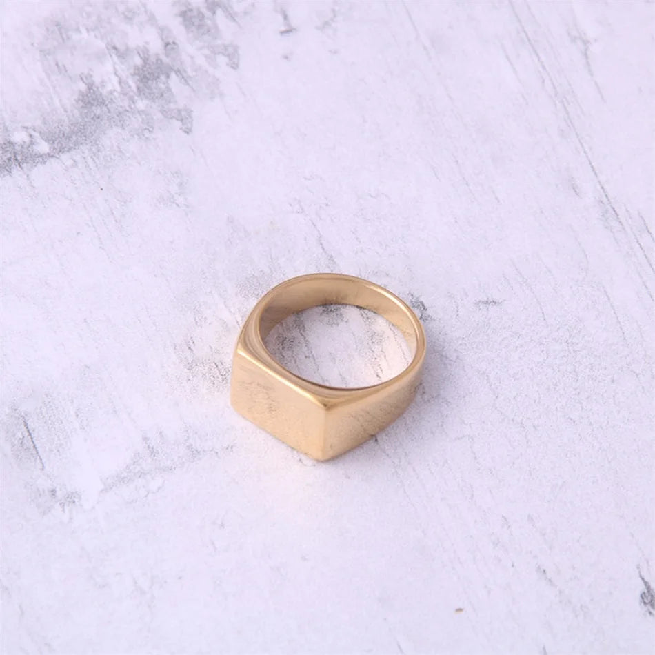 BELLUCCIENew Engraving Message Jewelry Gift Minimalist Letter Word Suqare Stainless Steel Ring Water Resistant Ring For Women