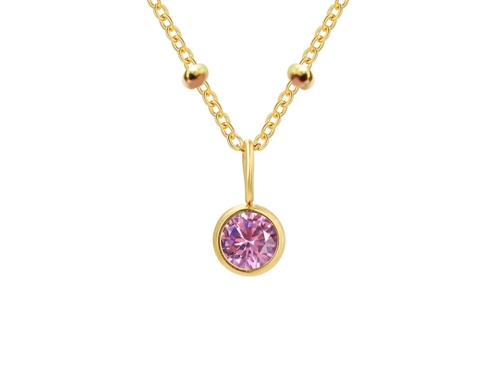 Birthstone Necklace Beaded Chain Zirconia