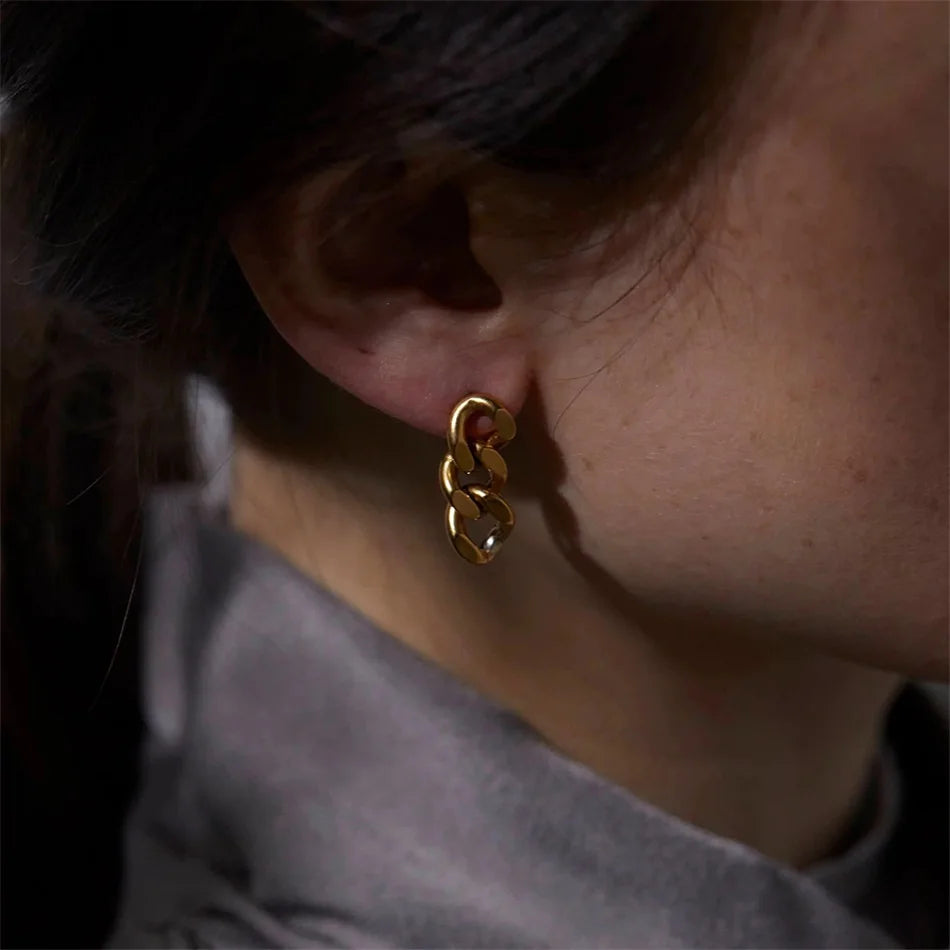 Cuban Link Chain Stud Earrings for Fashion Women