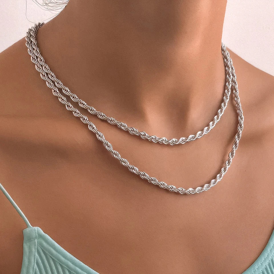 2/3/4/5MM Rope Chain Necklace Silver Color