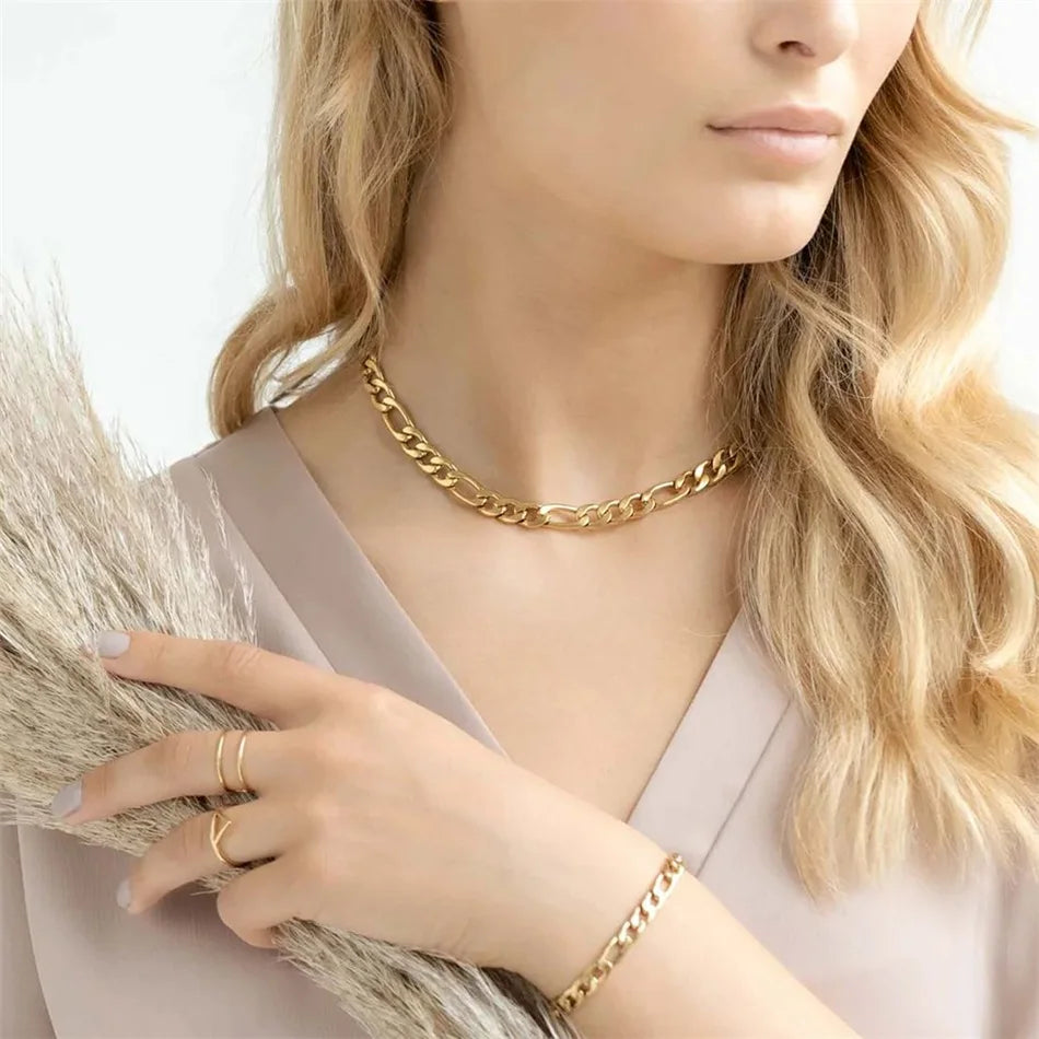 Figaro Link Chains Necklace Cuban Chain Choker 4MM/6MM/8MM