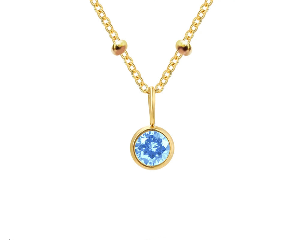 Birthstone Necklace Beaded Chain Zirconia