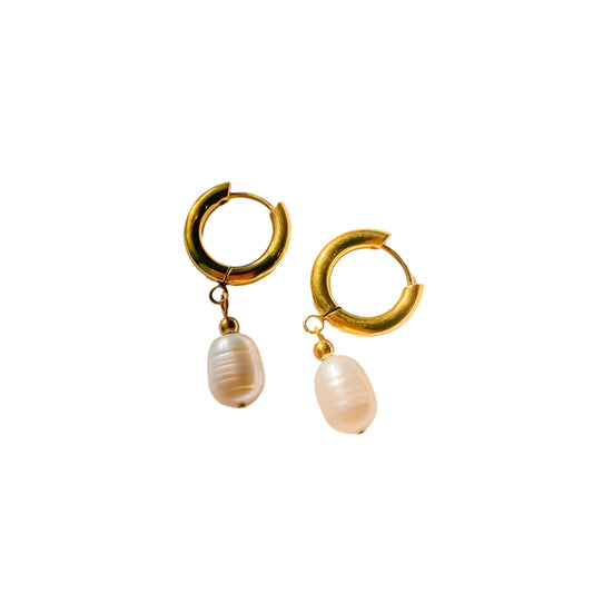 Gold-Plated Freshwater Pearl Pendant Earring