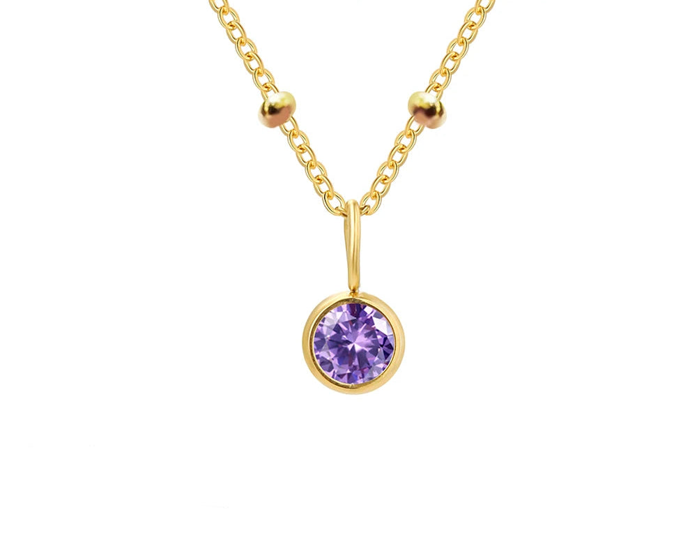 Birthstone Necklace Beaded Chain Zirconia