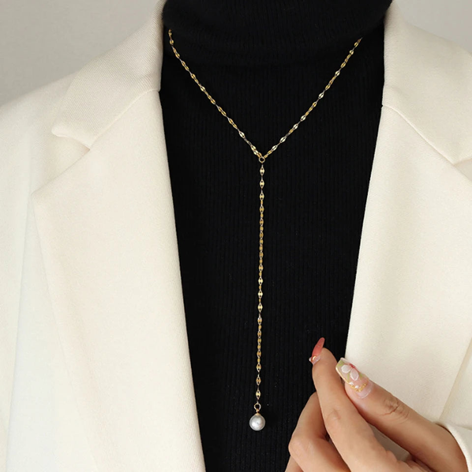 Imitation Pearl Y Necklaces Round Pearl Wedding Necklaces