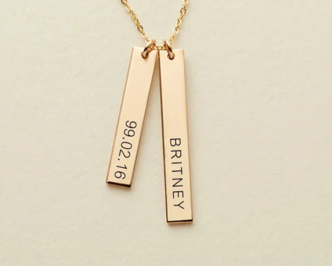 Code Engraving Customize Square Bar  Necklace