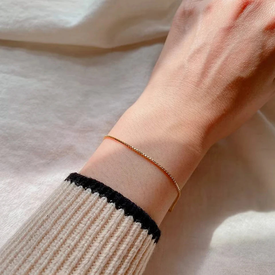 Box Chain Bracelet Gold Color Bracelets Charm Friendship Bracelets for Women