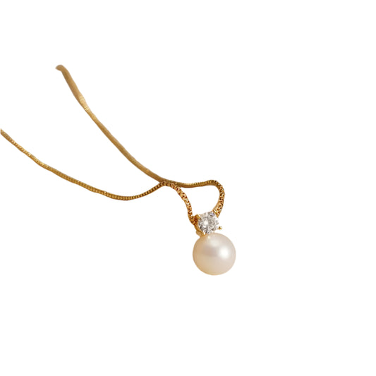 Plated Imitation Pearl Pendant Ladies Zirconia Necklace