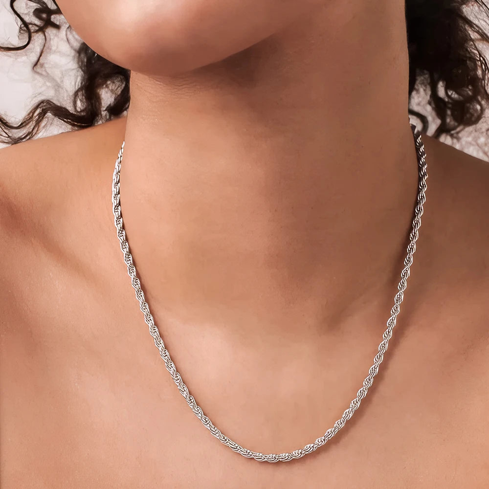 2/3/4/5MM Rope Chain Necklace Silver Color