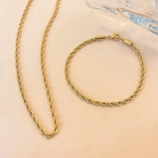 BELLUCCIE3MM Twist Chain Set High Quality Stainless Steel Gold-Plated Ladies Necklace Bracelet Suitable for Party Holiday Wear