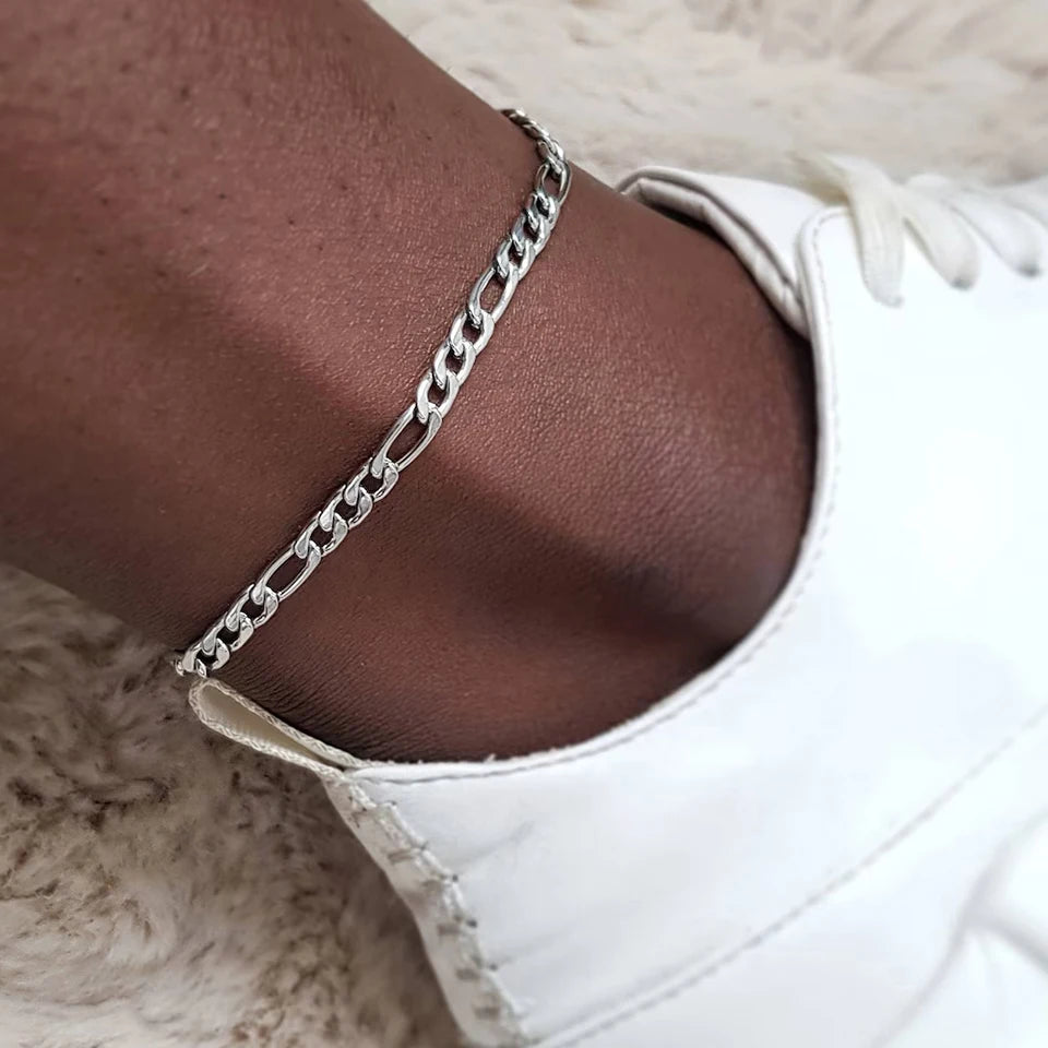 Silver Color Franco Figaro Chain Anklets