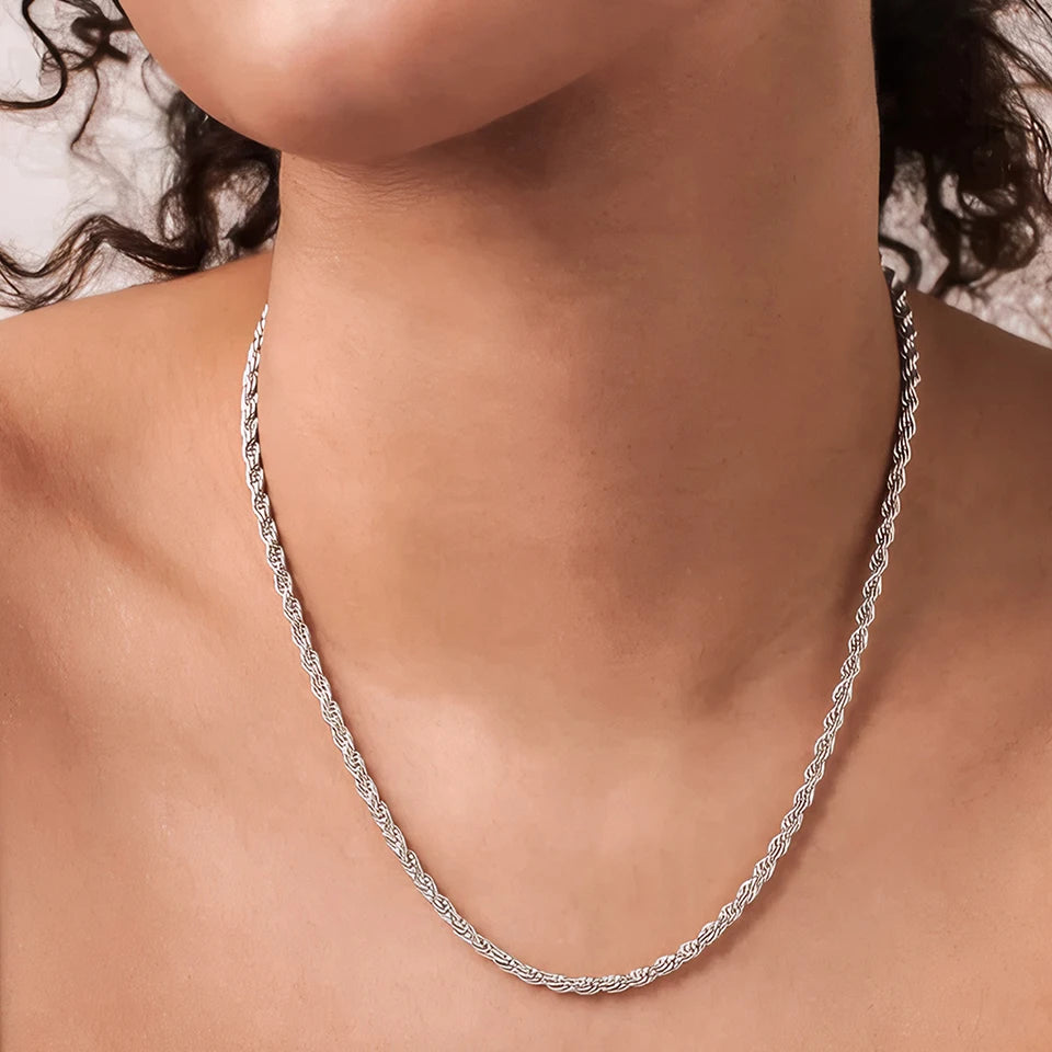 2/3/4/5MM Rope Chain Necklace Silver Color