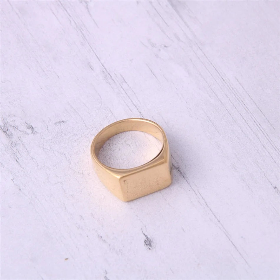 BELLUCCIENew Engraving Message Jewelry Gift Minimalist Letter Word Suqare Stainless Steel Ring Water Resistant Ring For Women