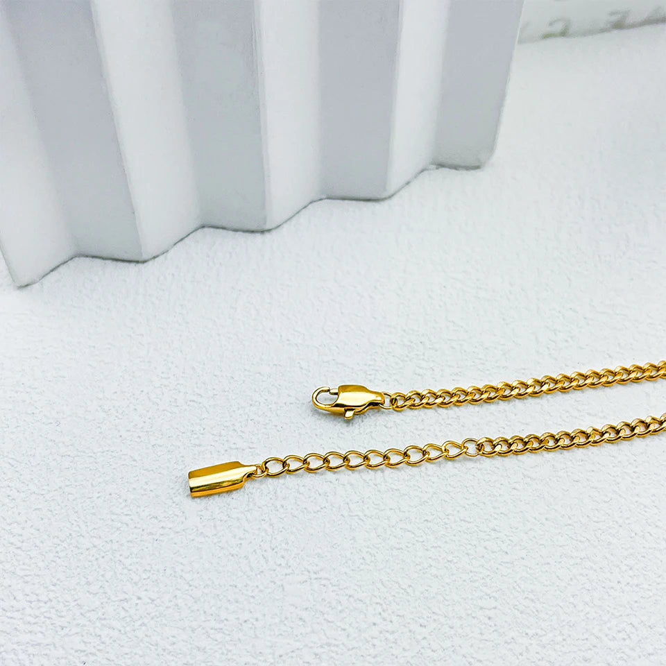 BELLUCCIE  10PCS 3MM Cuban Chain Gold-Plated Men's Stainless Steel Large Version Lobster Clasp Adjustable Simple Jewelry