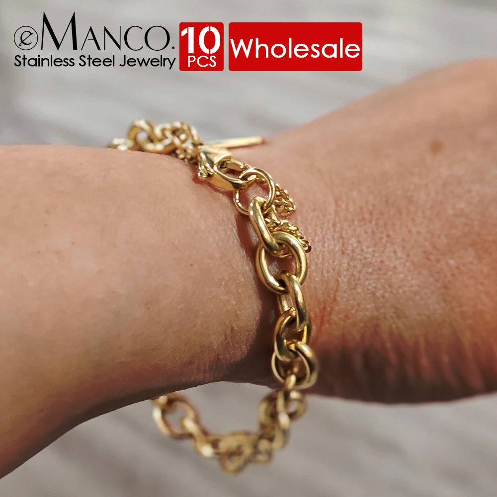 BELLUCCIE 10CS Punk Stainless Steel Chain Bracelet Handmade Chain Fashion Jewelry Women Gift Wedding Bracelet Birthday Party