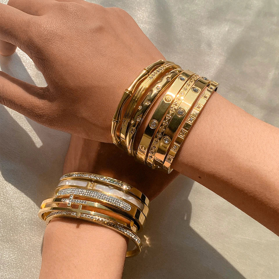 BELLUCCIE Stainless Steel Shiny Rhinestone Women's Fashion Bangle Punk Jewelry Holiday Gifts Factory Direct