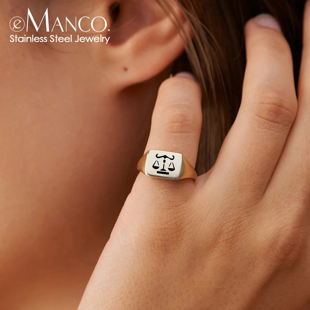 BELLUCCIENew Engraving Message Jewelry Gift Minimalist Letter Word Suqare Stainless Steel Ring Water Resistant Ring For Women