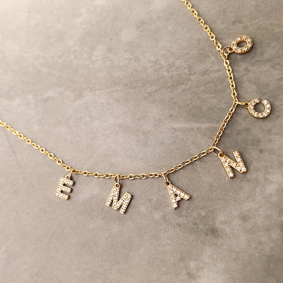 BELLUCCIE  Necklace Personalized zircon Alphabet Stainless Steel choke Necklace Pendant Nameplate Gift Dropshipping
